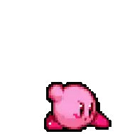 a pixel art drawing of kirby laying down on his back .