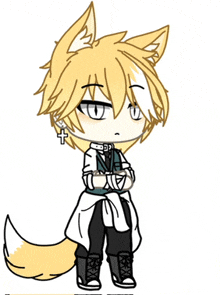a drawing of a boy with fox ears standing with his arms crossed