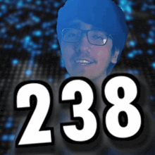 a man with glasses and the number 238 in front of him