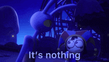 a cartoon character says it 's nothing in front of a roller coaster at night