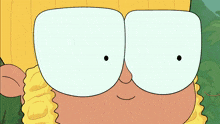 a close up of a cartoon character 's face with glasses on