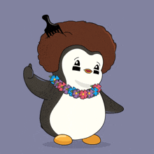a penguin with a comb in its hair