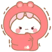 a cartoon character is wearing a pink frog costume and covering his face with his hand