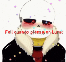 a drawing of a skeleton with the words fell cuando piensa en luna on the bottom