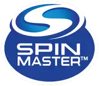 a blue and white spin master logo