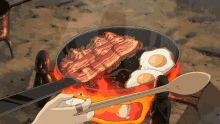ベーコン ジブリ　朝ご飯　キャンプ GIF - Camping Campfire Bacon GIFs