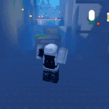 a cartoon character is flying through the air with a microphone in the background