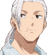 a drawing of a man with white hair making a face