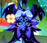 a cartoon character with a flower in her hair and a bow tie