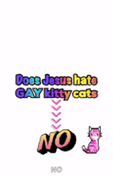 a picture of jesus with the words does jesus hate gay kitty cats on it