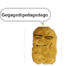 a fried chicken nugget with a speech bubble that says abi mery along tamigo .