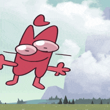 a cartoon character with a heart on his head is flying through the air