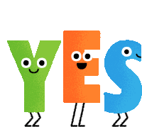 a cartoon illustration of the word yes with a green y and an orange s