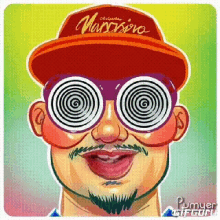 a cartoon of a man wearing hypnotic glasses and a hat that says narravino