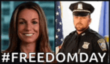 a woman and a police officer are standing next to each other on freedom day