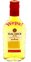 a bottle of bacardi 151 with a red cap on a white background