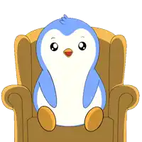 a penguin with flames coming out of its eyes sits in a chair with the words " absolute cinema " below it