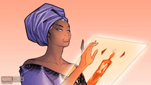 a drawing of a woman with the words marvel comics on the bottom right