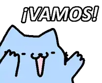 a drawing of a blue cat with the words vamos on the top