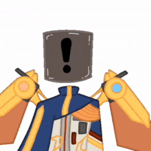 a cartoon drawing of a robot with an exclamation point on its head