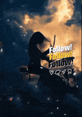 a poster with a woman playing drums and the words follow