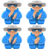 a cartoon of a man wearing a hat and sunglasses making a stop sign