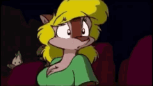 a cartoon of a woman sitting in a movie theater .