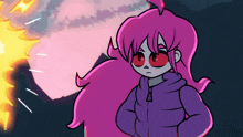 a cartoon drawing of a girl with pink hair