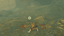 a video game character is laying on the ground with a green target in the background