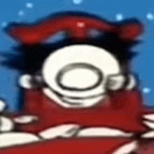 a close up of a cartoon character wearing a red hat .