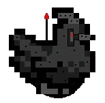 a pixel art of a chicken with a red arrow