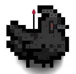 a pixel art of a chicken with a red arrow