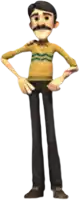 a cartoon character with a mustache is standing with his hands on his hips