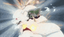 a person is riding on the back of a white monster .