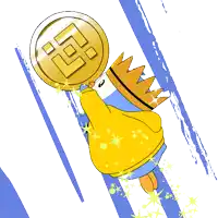 a cartoon character with a crown holding a coin