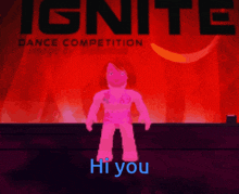 a girl in a pink bikini is standing in front of a sign that says ignite