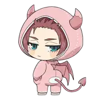 a cartoon character is wearing a pink demon costume