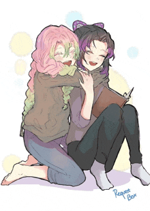 Mitsuru Sits And Hugs Shinyu From Behind With A Happy Smile GIF