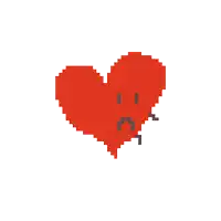 a pixel art of a broken heart with a sad face on it