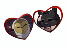 a black cat and an owl are in a heart shaped mirror