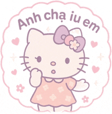 a hello kitty sticker with the words anh cha iu em written on it