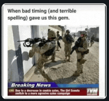 a breaking news headline with a picture of soldiers on it
