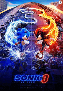 a poster for the movie sonic 3 shows sonic and shadow