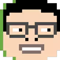 a pixel art of a man 's face with glasses