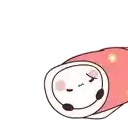 a cartoon panda is wrapped in a pink blanket and sleeping .