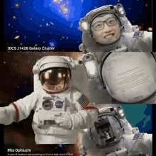 a picture of an astronaut with the words idcs j1426 galaxy cluster on the top