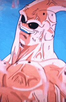 a close up of a cartoon character 's chest and face