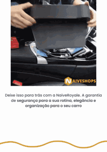 a picture of a person holding a box with the words " deixe isso para tras com a naiveroyale