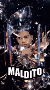 a picture of a man with the word maldito written on it