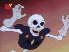 a cartoon of a skeleton with fox kids written on the bottom